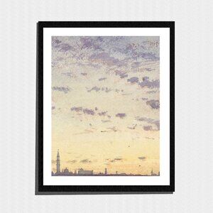 Art Print, Impressionist Sunset Skyline Cityscape Painting